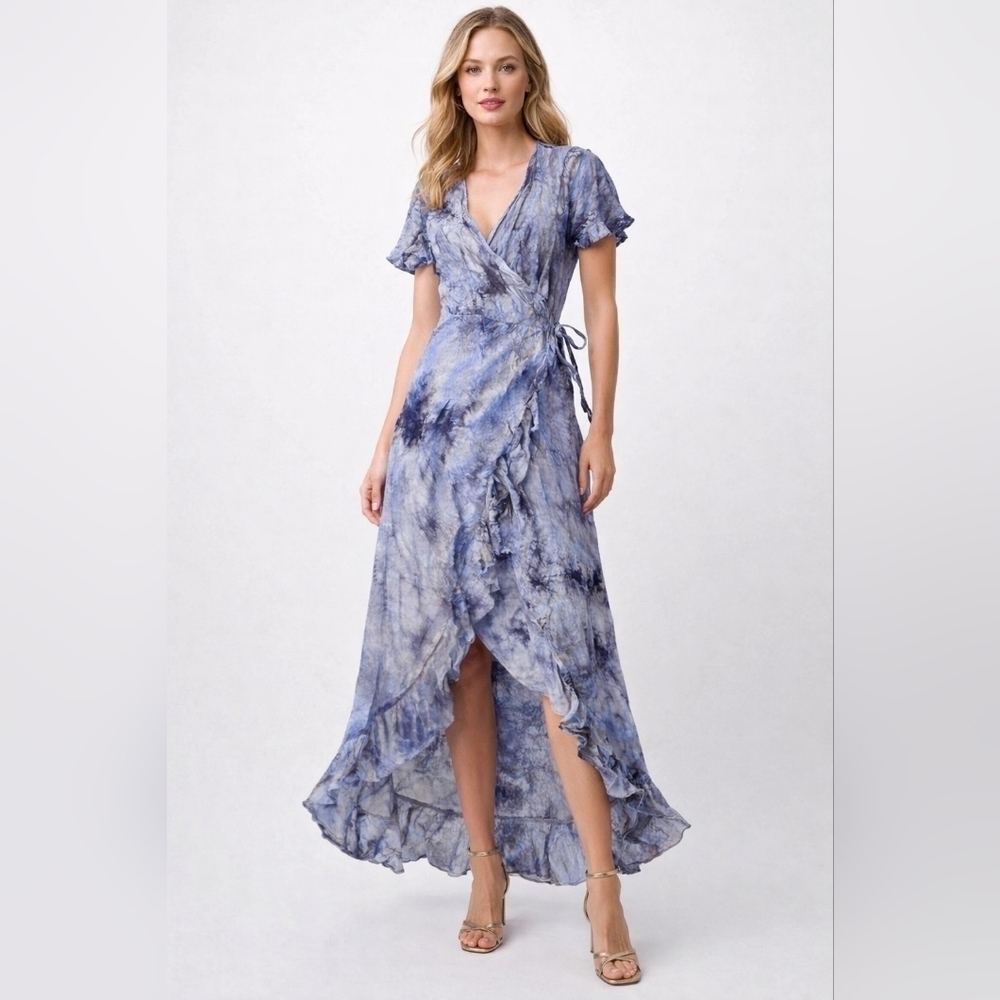 Tie dye true wrap dress high low boho festival vacation sz S/M